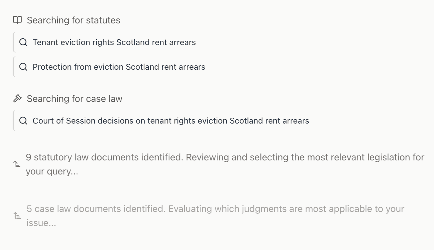 Screenshot of Nomos AI searching through legal sources